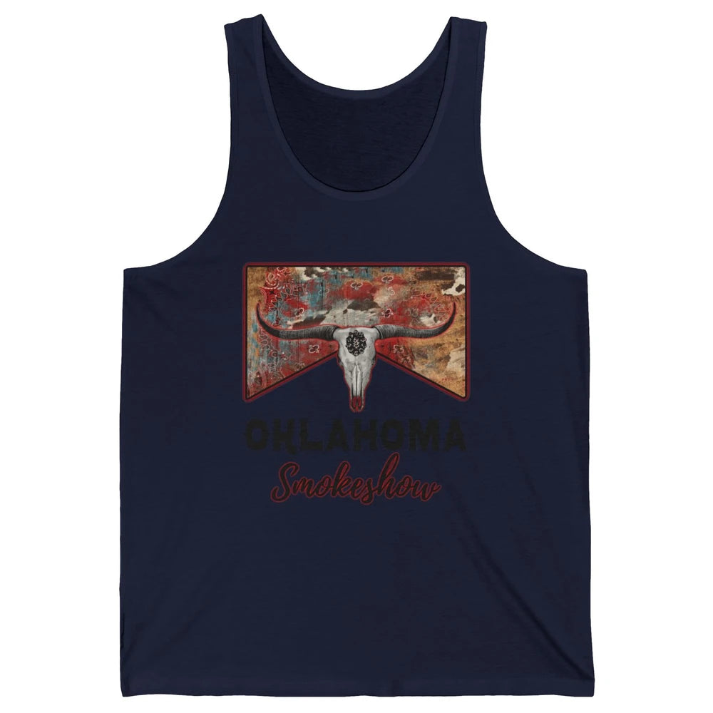 Boho Bull Skull Cow Print Oklahoma Smokeshow Western Country Unisex Jersey Tank