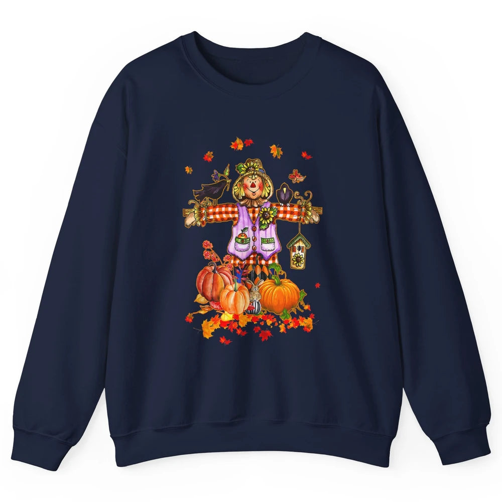 Scarecrow Autumn Hello Fall Pumpkin Thanksgiving Halloween Unisex Crewneck Sweatshirt