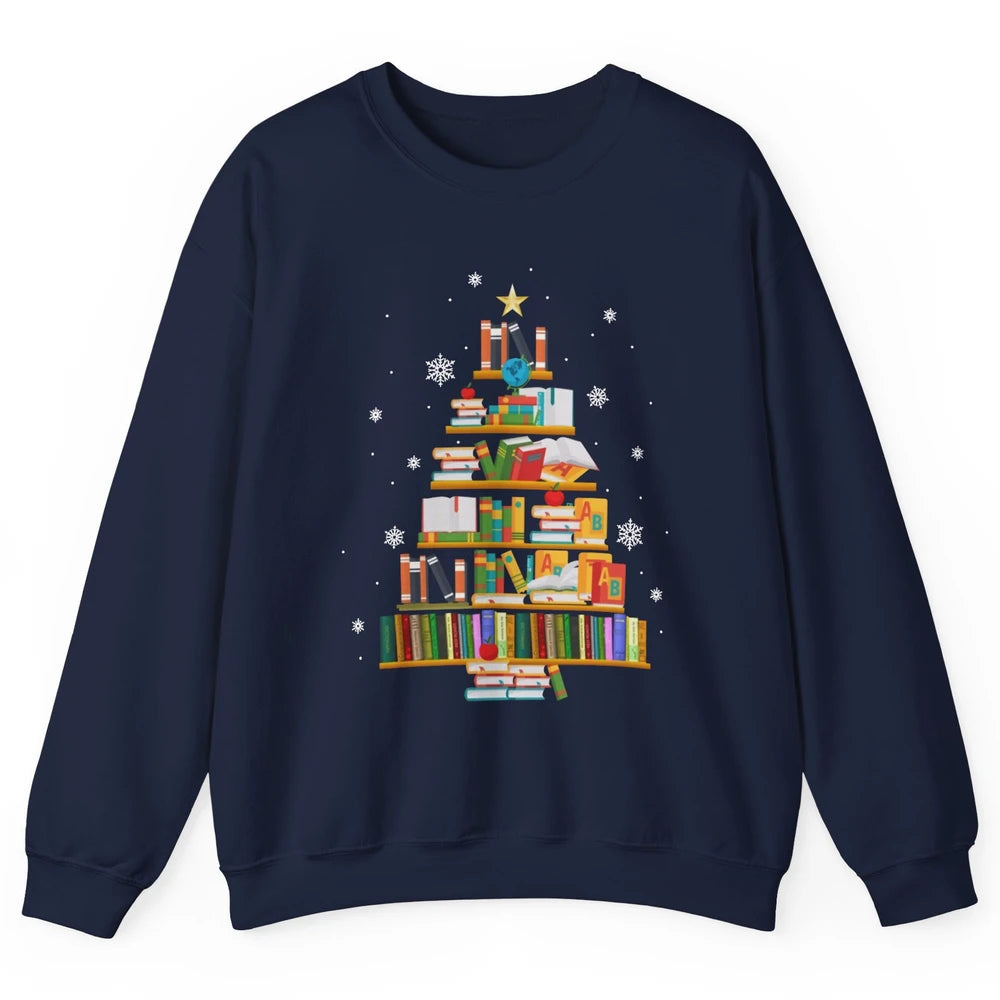 Funny Book Christmas Tree Book Reading Lovers Chritmas Gift Unisex Crewneck Sweatshirt