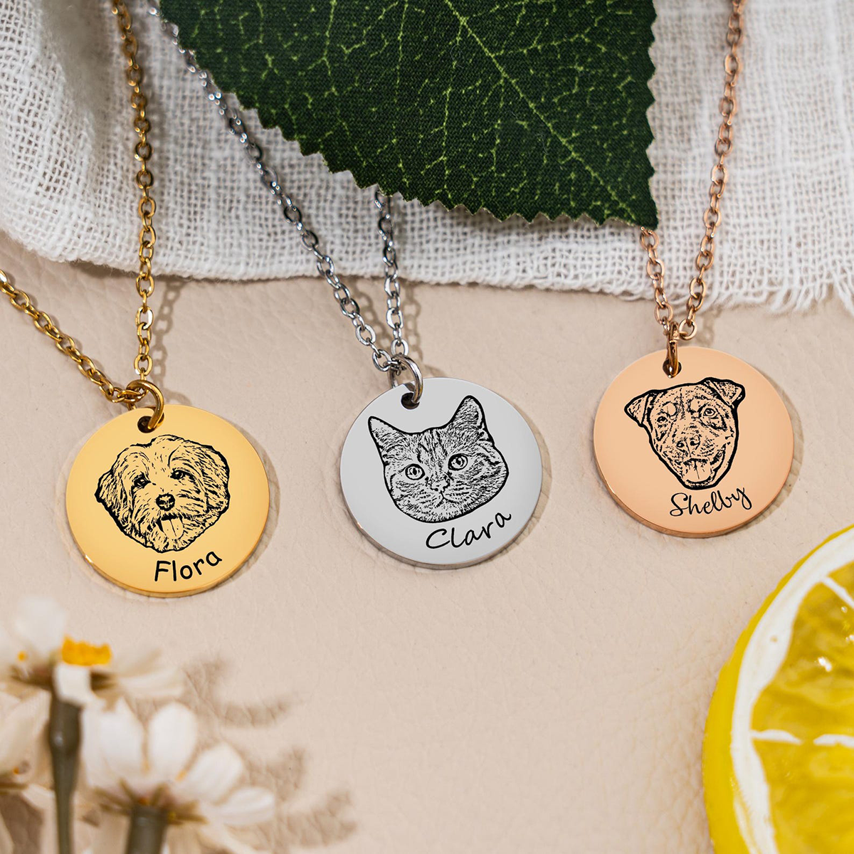 Custom Pet Portrait Necklace - Pet Face Engraved Photo Pendant - Personalized Pet Loss Sympathy Gifts