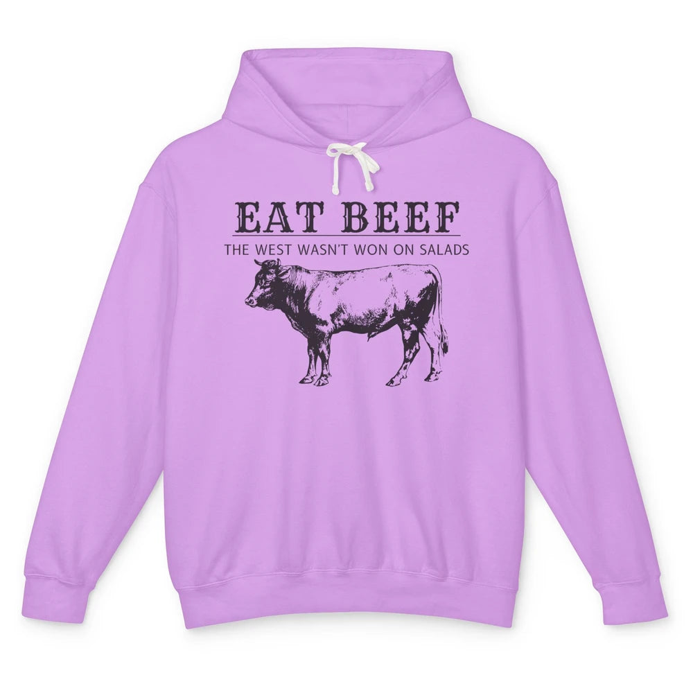 Funny Cow Eat Beef the West Wasn't Won on Salads Farm Cattle Unisex Lightweight Hoodie