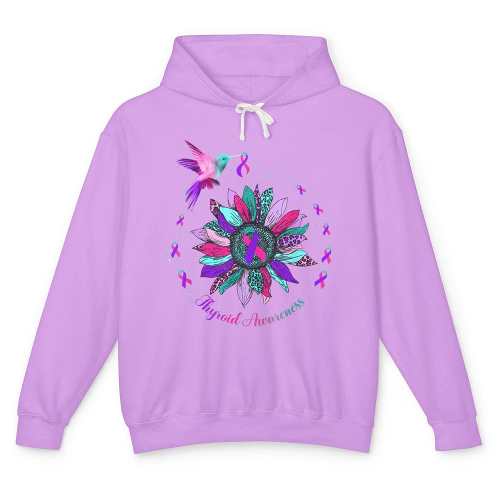 Hummingbird Sunflower Teal Ribbon Warrior Thyroid Cancer Unisex Lightweight Hoodie