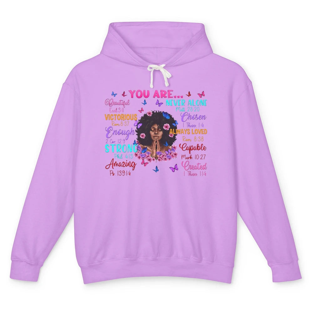 Afro Women Christian God Says I Am Bible Verse Religious Unisex Lightweight Hoodie