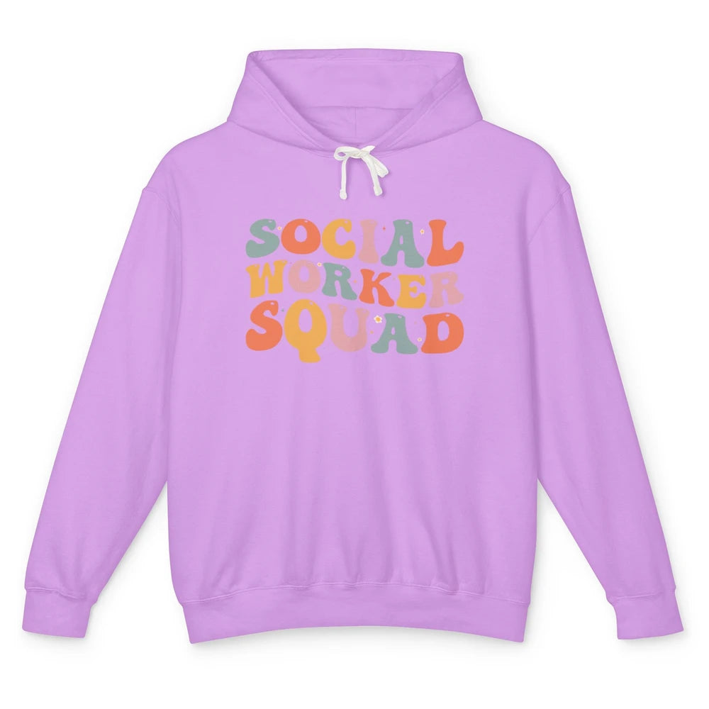 Social Worker Squad Groovy Retro Vintage Rainbow Social Work Unisex Lightweight Hoodie