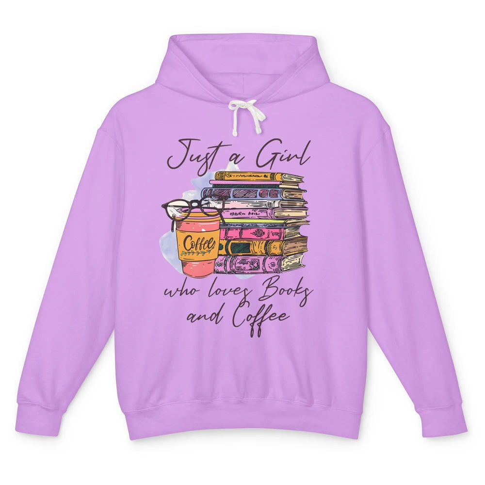 Retro Books Just A Girl Who Loves Books And Coffee Reading Unisex Lightweight Hoodie