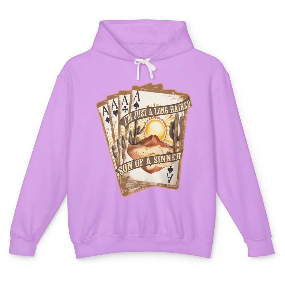 Retro Desert Sunset Long Haired Son Of Sinner Cards Western Unisex Lightweight Hoodie