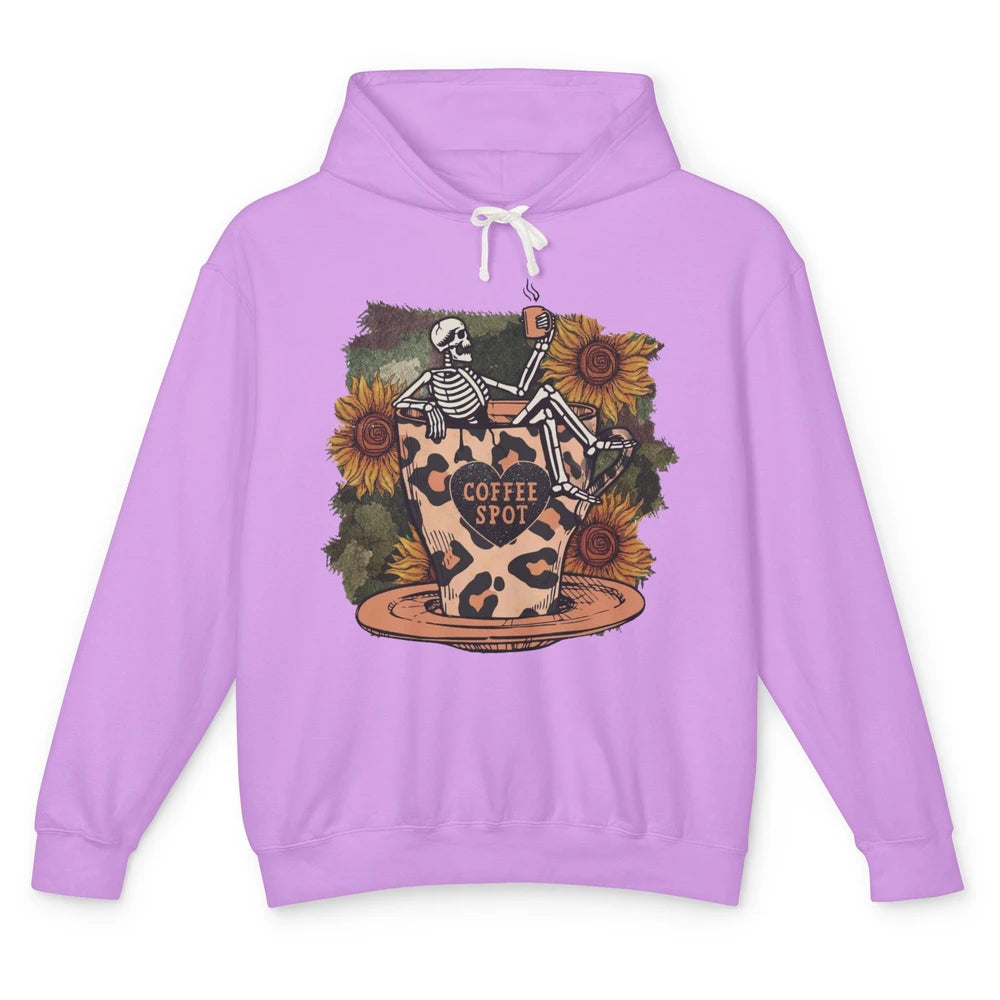 Sunflower Skeleton Dead Inside But Caffeinated Coffee Lovers Unisex Lightweight Hoodie