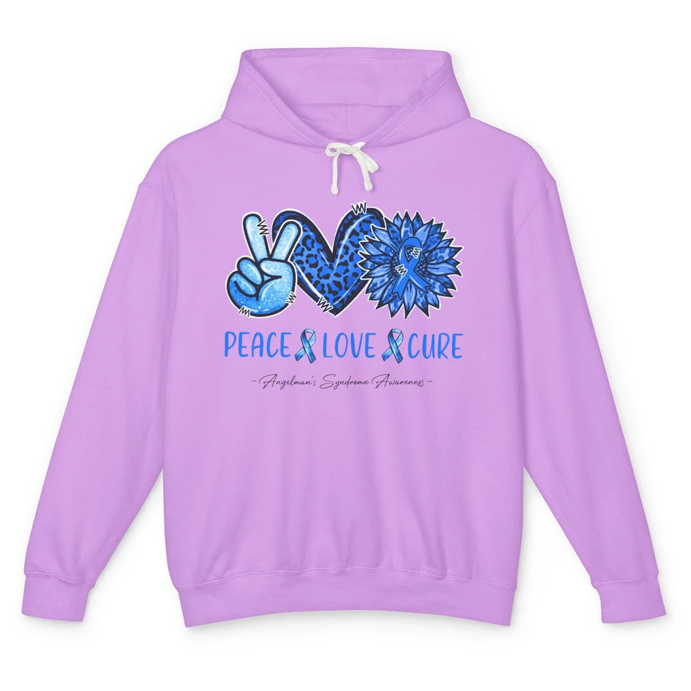 Angelman's Syndrome Blue Ribbon Peace Love Cure Sunflower Unisex Lightweight Hoodie