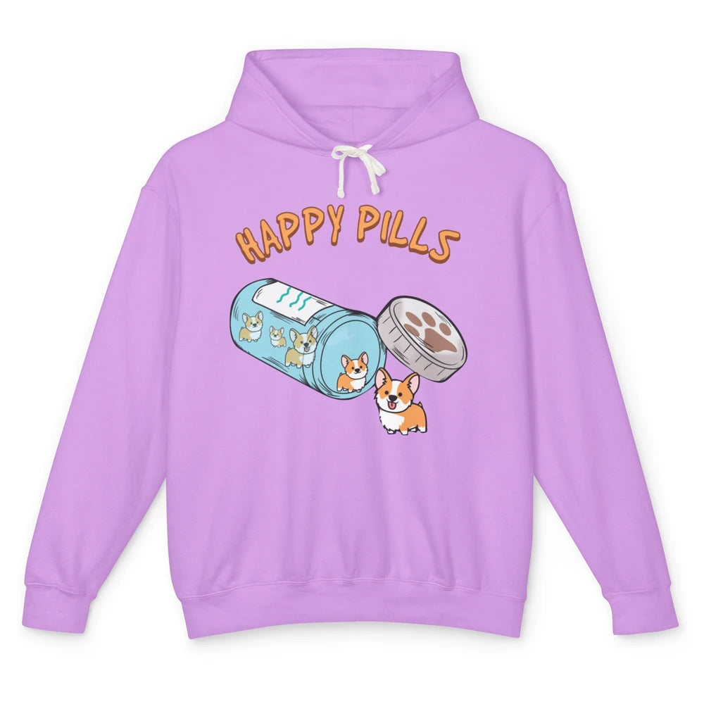 Happy Pills Corgis Cute Welsh Corgi Dog Funny Pet Puppy Unisex Lightweight Hoodie