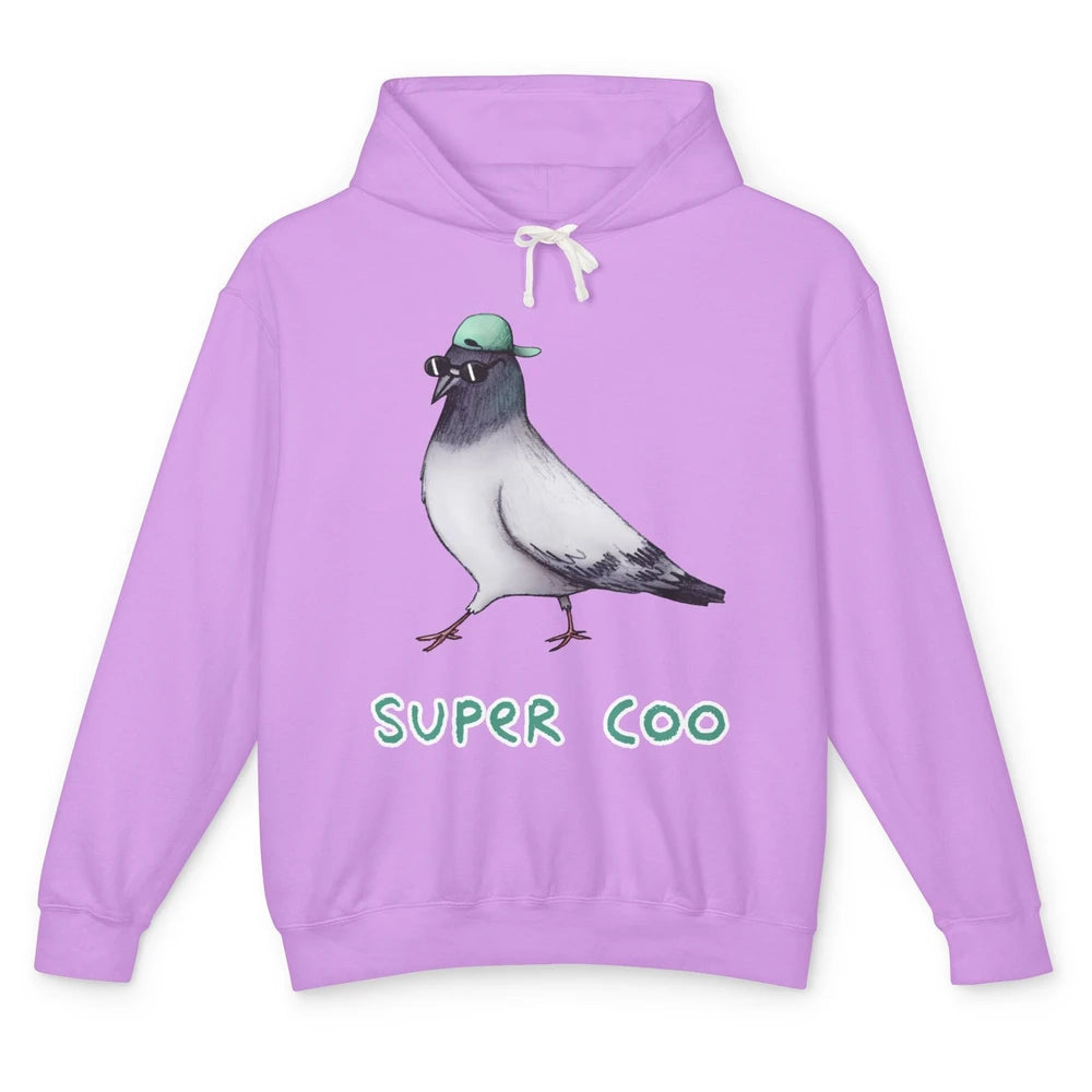 Funny Pigeon With Glasses Cap Super Coo Sarcastic Pigeon Unisex Lightweight Hoodie