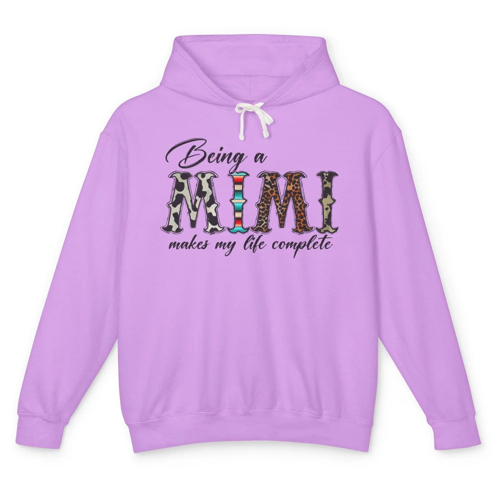 Leopard Being A Mimi Makes My Life Complete Grandma Western Unisex Lightweight Hoodie