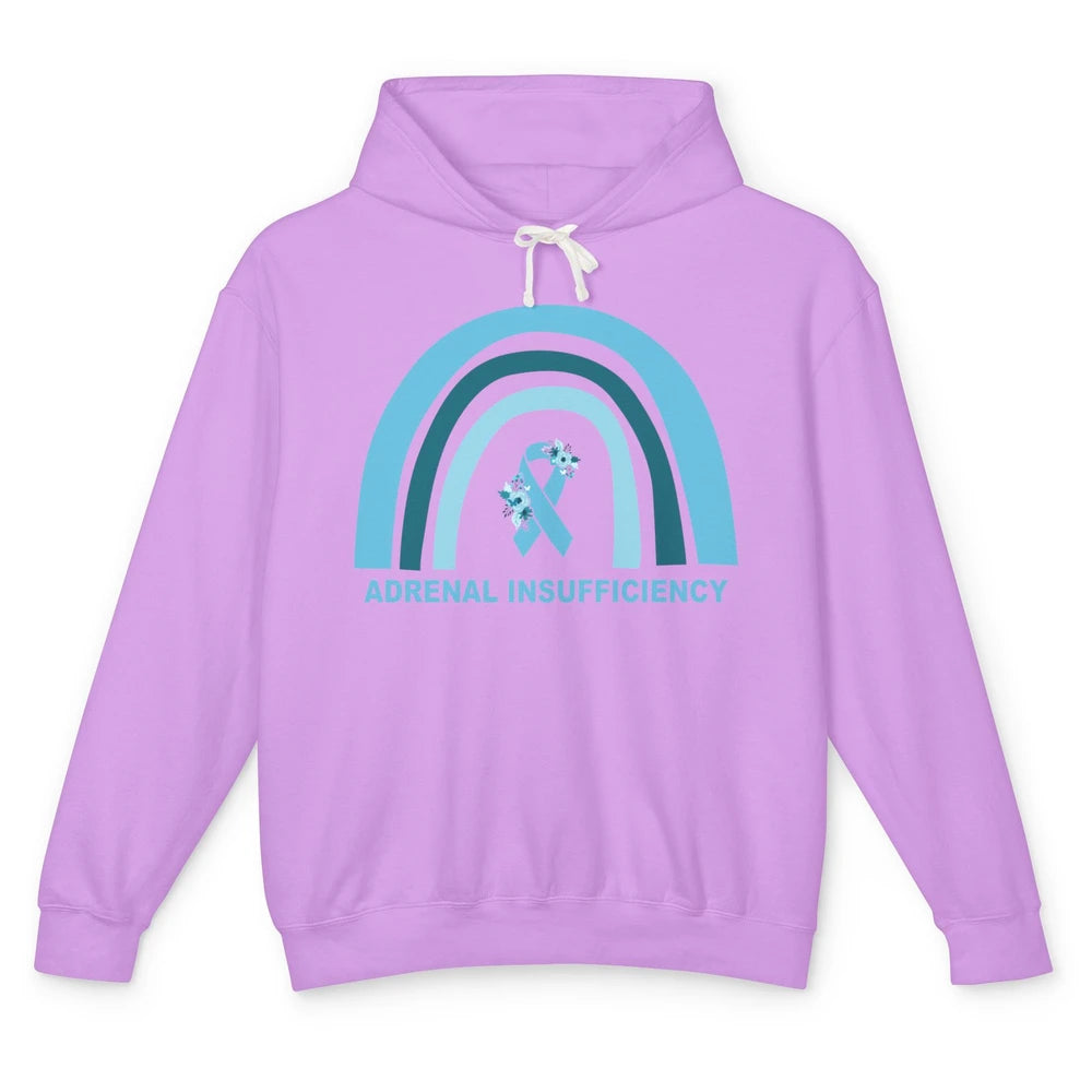 Adrenal Insufficiency Awareness Floral Blue Ribbon Rainbow Unisex Lightweight Hoodie