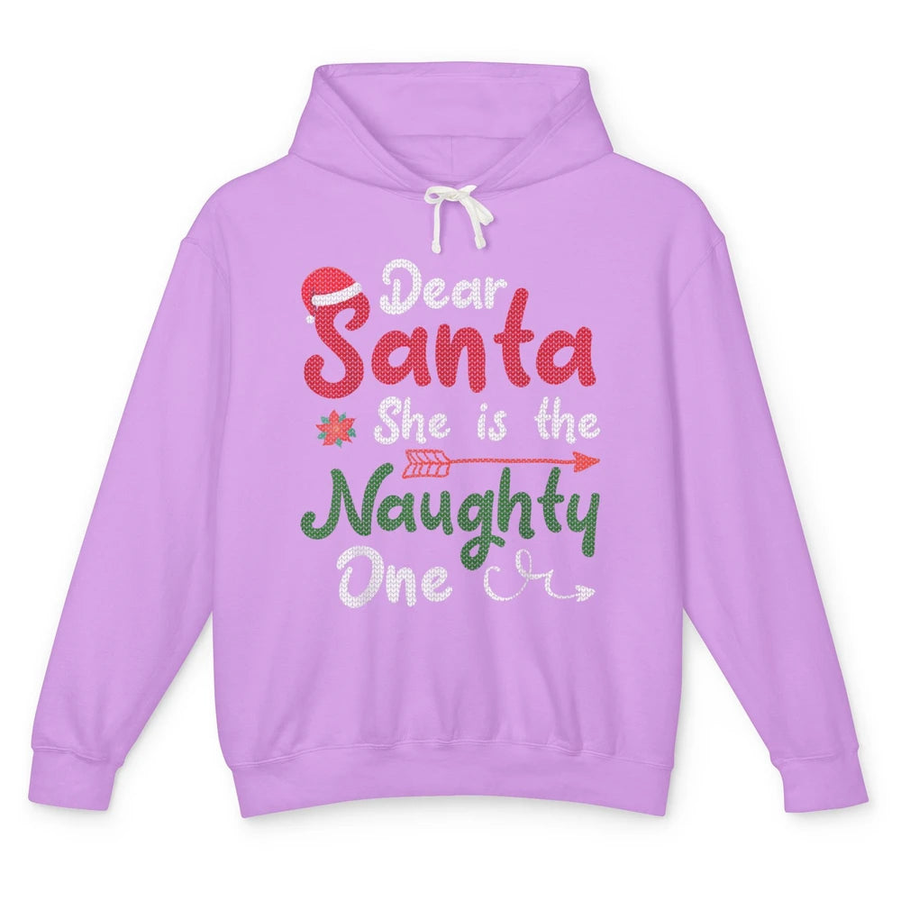 Merry Christmas Dear Santa She Is Naughty One Xmas Hat Vibes Unisex Lightweight Hoodie