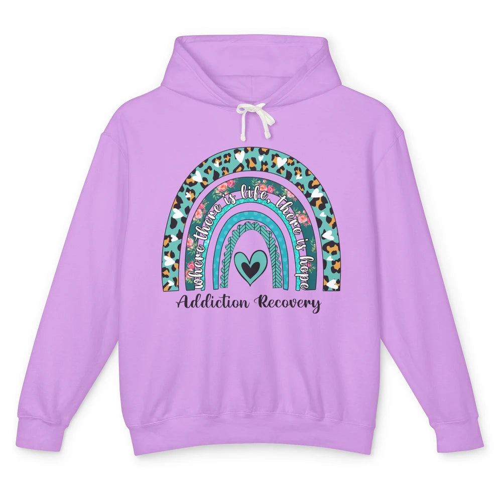 Addiction Recovery Awareness Rainbow Ribbon Blue Leopard Unisex Lightweight Hoodie