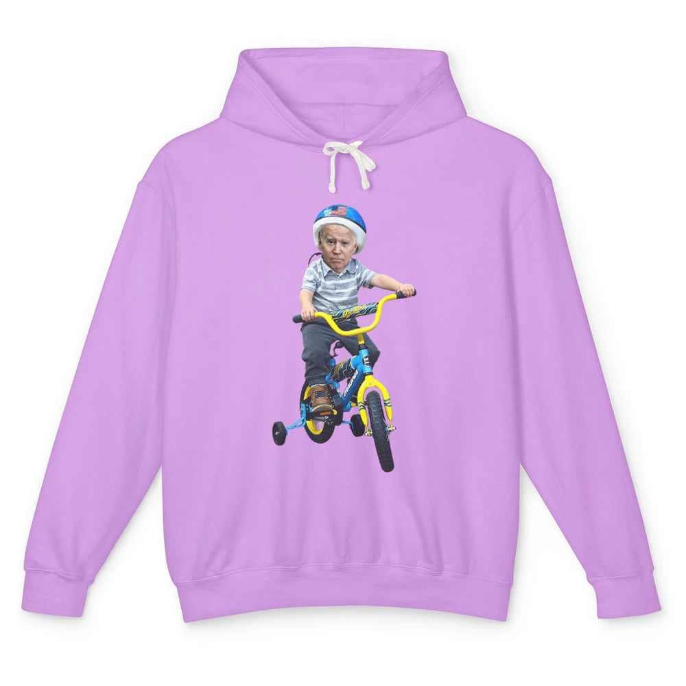 Baby Joe Biden Riding Tricycle Funny Bike Fall Meme Pun Vote Unisex Lightweight Hoodie