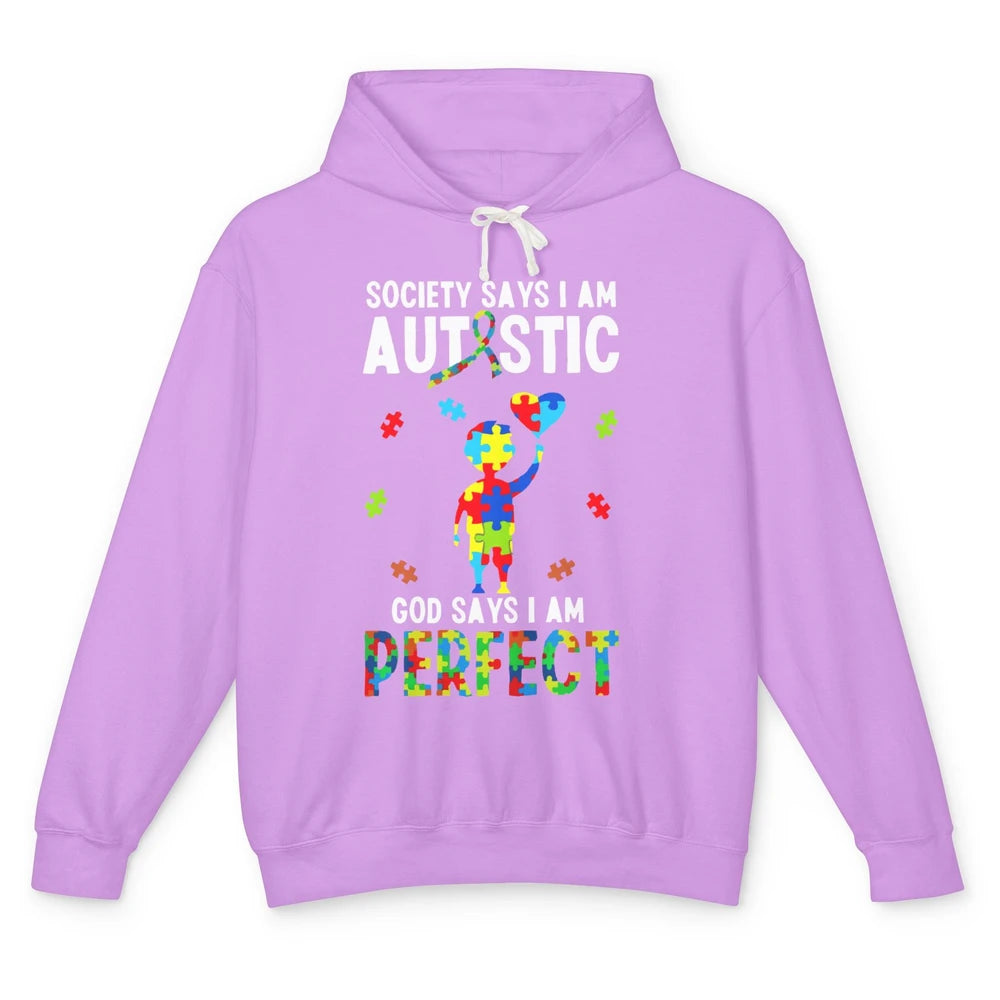 God Says I Am Perfect Autism Awareness Ribbon Jigsaw Puzzle Unisex Lightweight Hoodie