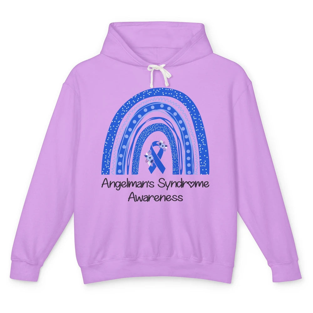 We Wear Blue Angelman's Syndrome Floral Blue Ribbon Rainbow Unisex Lightweight Hoodie