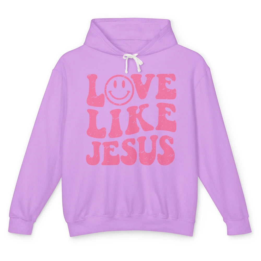 Groovy Love Like Jesus Smiling Face Christian Religious Unisex Lightweight Hoodie