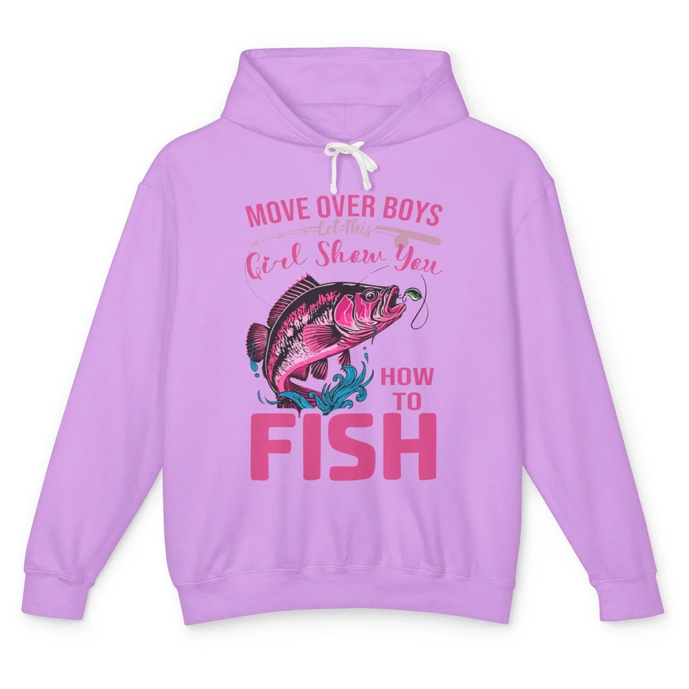 Bass Fishing Girl Show How To Fish Reel Girls Fish Fisherman Unisex Lightweight Hoodie