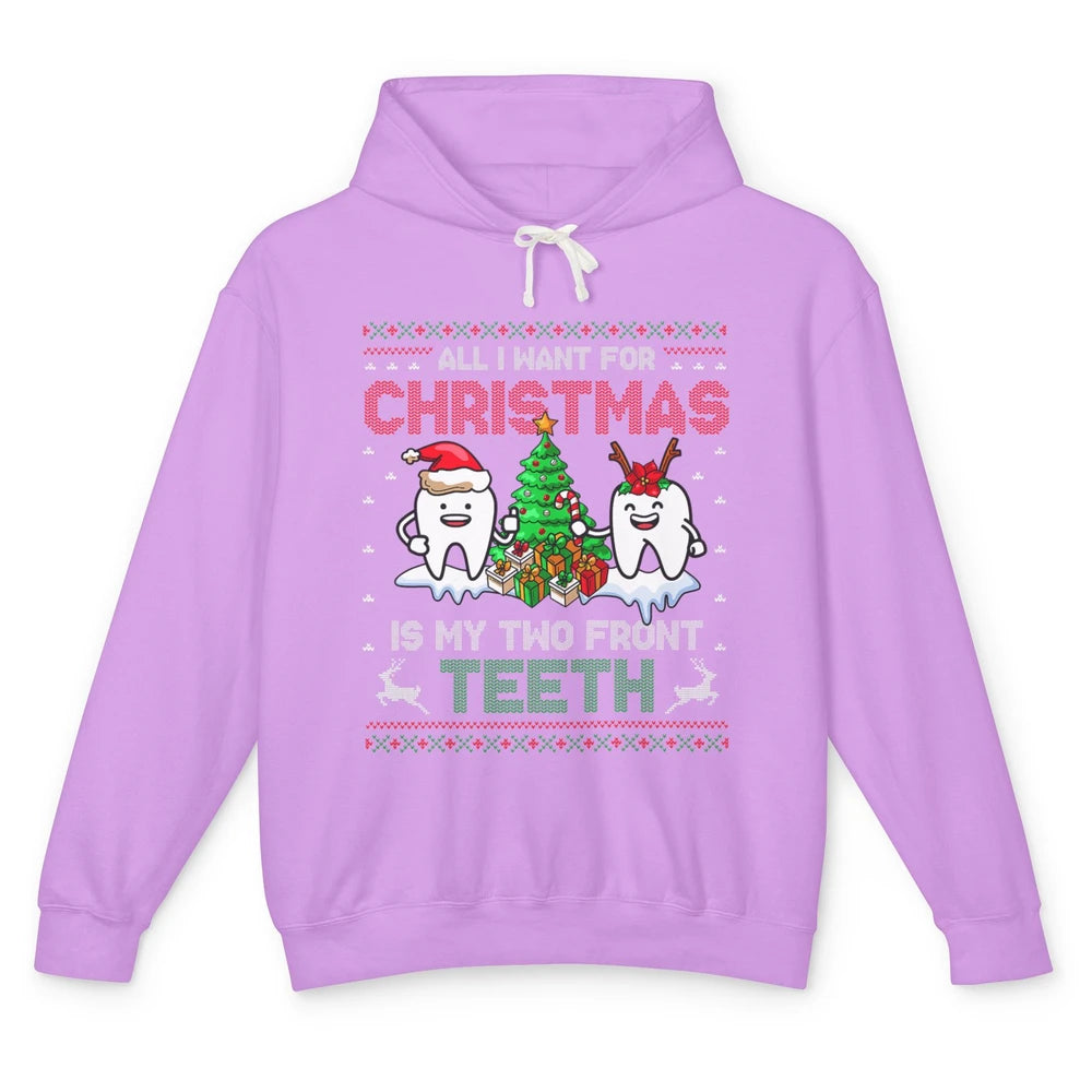 Merry Christmas Funny Two Teeth Dentist Xmas Tree Santa Ugly Unisex Lightweight Hoodie