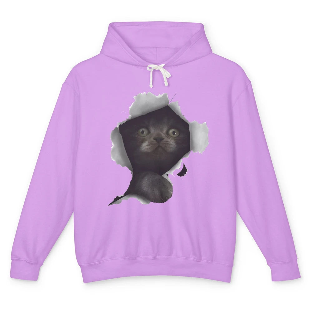 Funny Breaking Through Black Cat Sarcastic Hiding Kitten Unisex Lightweight Hoodie