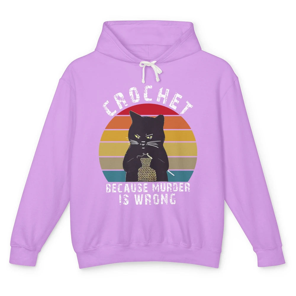 Vintage Black Cat Crochet Because Murder Is Wrong Crocheting Unisex Lightweight Hoodie