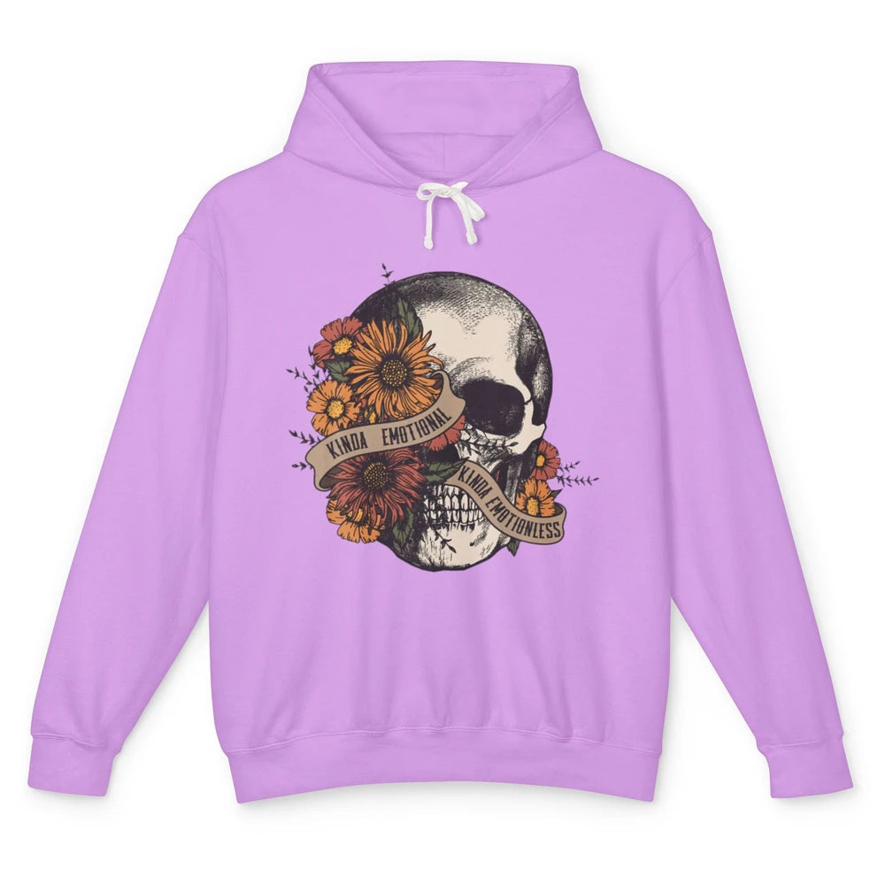 Kinda Emotional Emotionless Flower Skull Vintage Skeleton Unisex Lightweight Hoodie