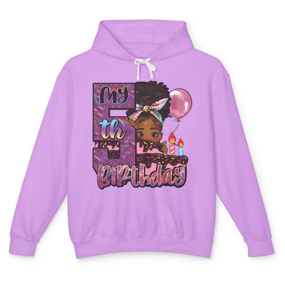 Little Black Girl My Fifth Birthday Party Afro Girl 5 Year Unisex Lightweight Hoodie