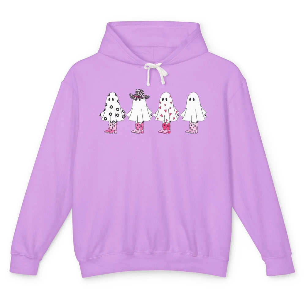 Cute Pink Cowboy Ghost Spooky Boo Daisy Western Halloween Unisex Lightweight Hoodie