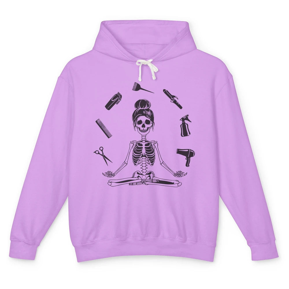 Funny Hairstylist Skeleton Yoga Hairdresser Cosmetology Unisex Lightweight Hoodie