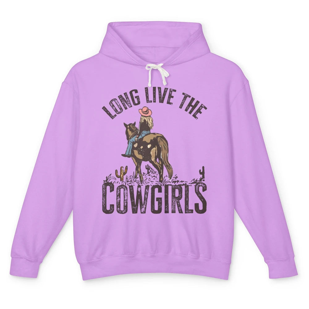 Retro Long Live The Cowgirls Horseback Rider Western Country Unisex Lightweight Hoodie