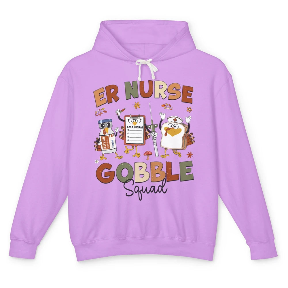 Thanksgiving ER Nurse Gobble Squad Emergency Room Thankful Unisex Lightweight Hoodie