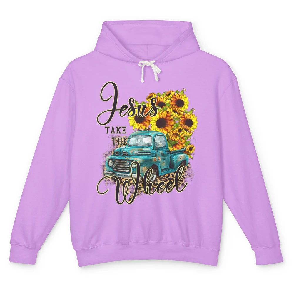 Sunflower Jesus Take The Wheel Truck Western Country Leopard Unisex Lightweight Hoodie