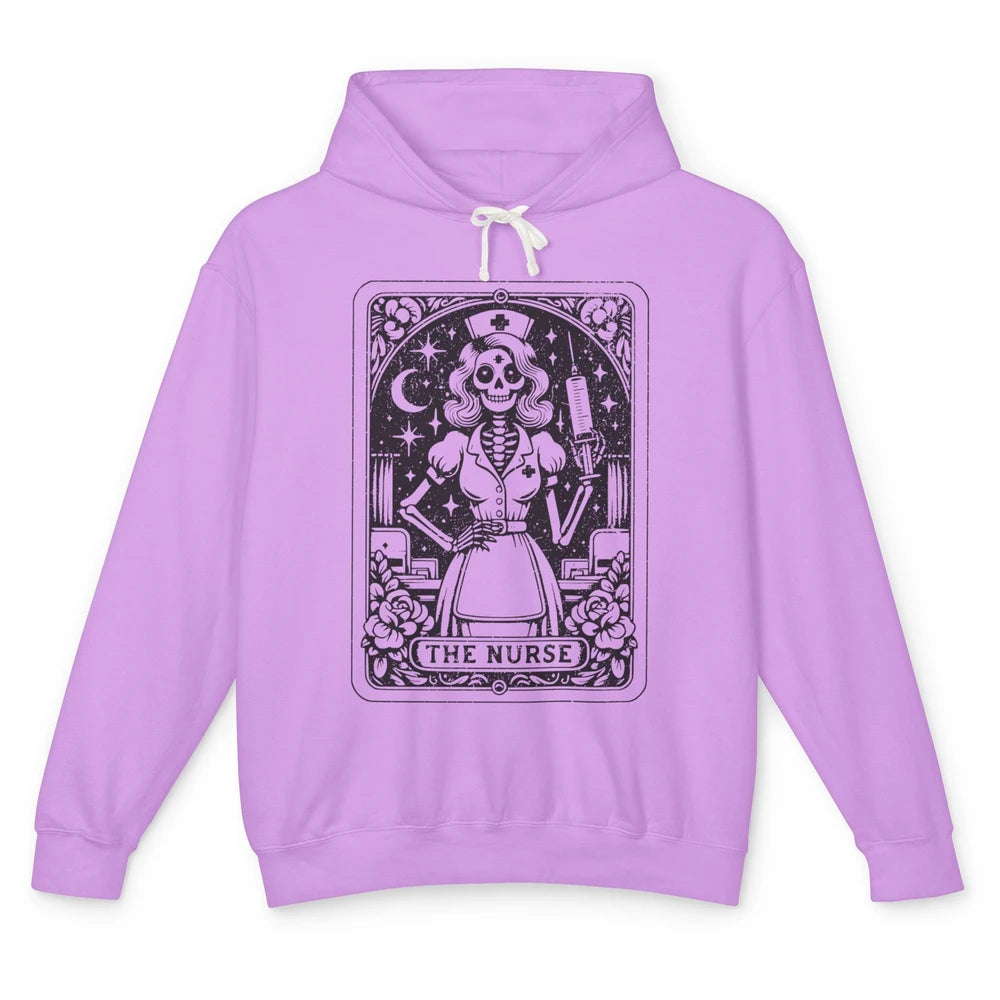 Retro Skeleton The Nurse Tarot Card Halloween Nursing Life Unisex Lightweight Hoodie