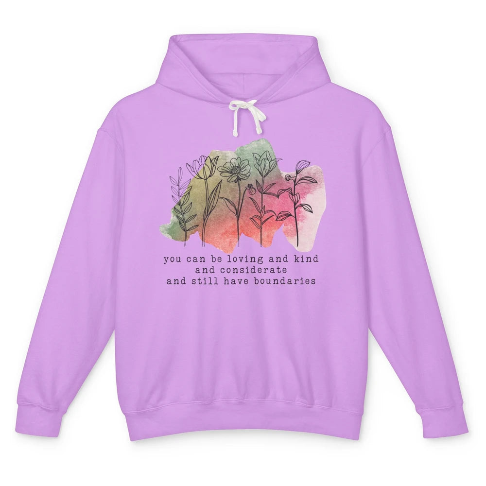 Wildflowers Boundaries Self Love Mental Health Therapist Unisex Lightweight Hoodie