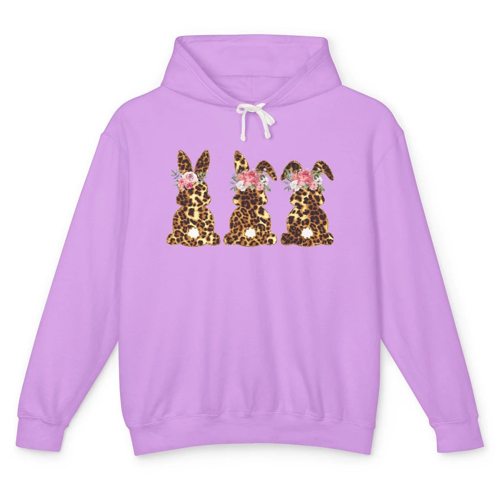 Leopard Bunnies With Flowers Cute Easter Day Bunny Lovers Unisex Lightweight Hoodie