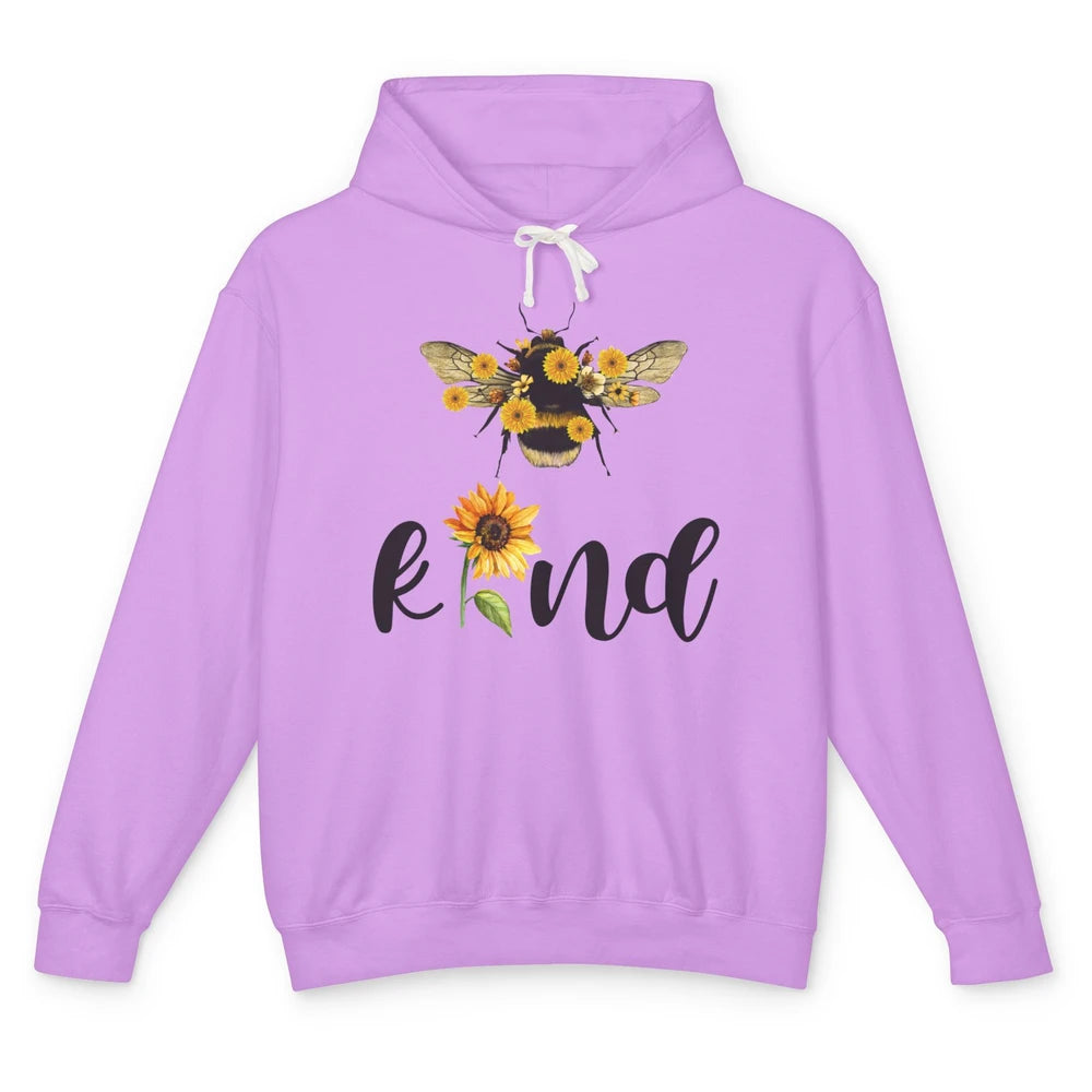 Bee Kind Be Cute Graphic Sunflower Inspirational Sayings Unisex Lightweight Hoodie