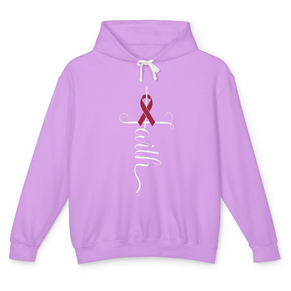 Burgundy Ribbon Faith God Multiple Myeloma Cancer Awareness Unisex Lightweight Hoodie