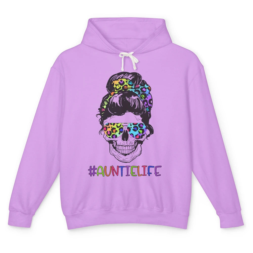 Leopard Messy Bun Skull Rainbow Auntie Life Aunt Mothers Day Unisex Lightweight Hoodie