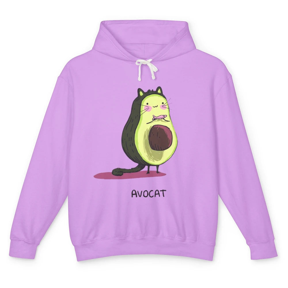 Cute Avocat Avocado Pink Cat Kitten Pun Healthy Vegan Veggie Unisex Lightweight Hoodie