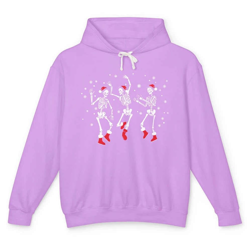 Funny Skeleton Christmas Dancing Snowflakes Santa Skeleton Unisex Lightweight Hoodie