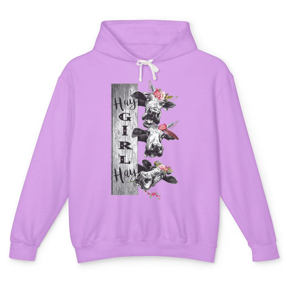 Funny Heifer Hay Girl Crazy Dairy Cow Flowers Farm Animal Unisex Lightweight Hoodie