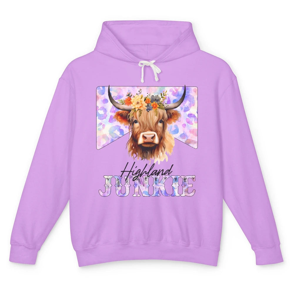 Floral Highland Cow Junkie Western Country Farm Animal Unisex Lightweight Hoodie