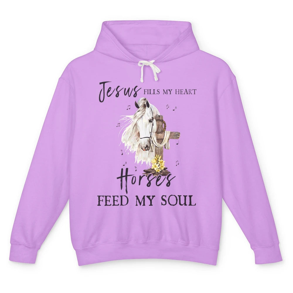 Jesus Fills My Heart Horses Feed Soul Cross Bible Christian Unisex Lightweight Hoodie