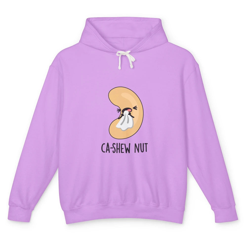 Funny Cashew Nut Sneezing Food Pun Sarcastic Humor Vegan Unisex Lightweight Hoodie