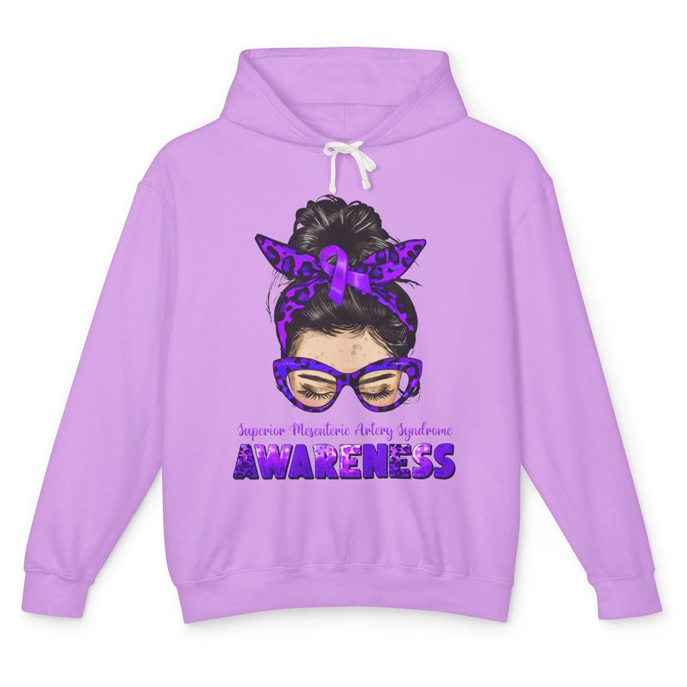 Superior Mesenteric Artery Syndrome Ribbon Leopard Messy Bun Unisex Lightweight Hoodie