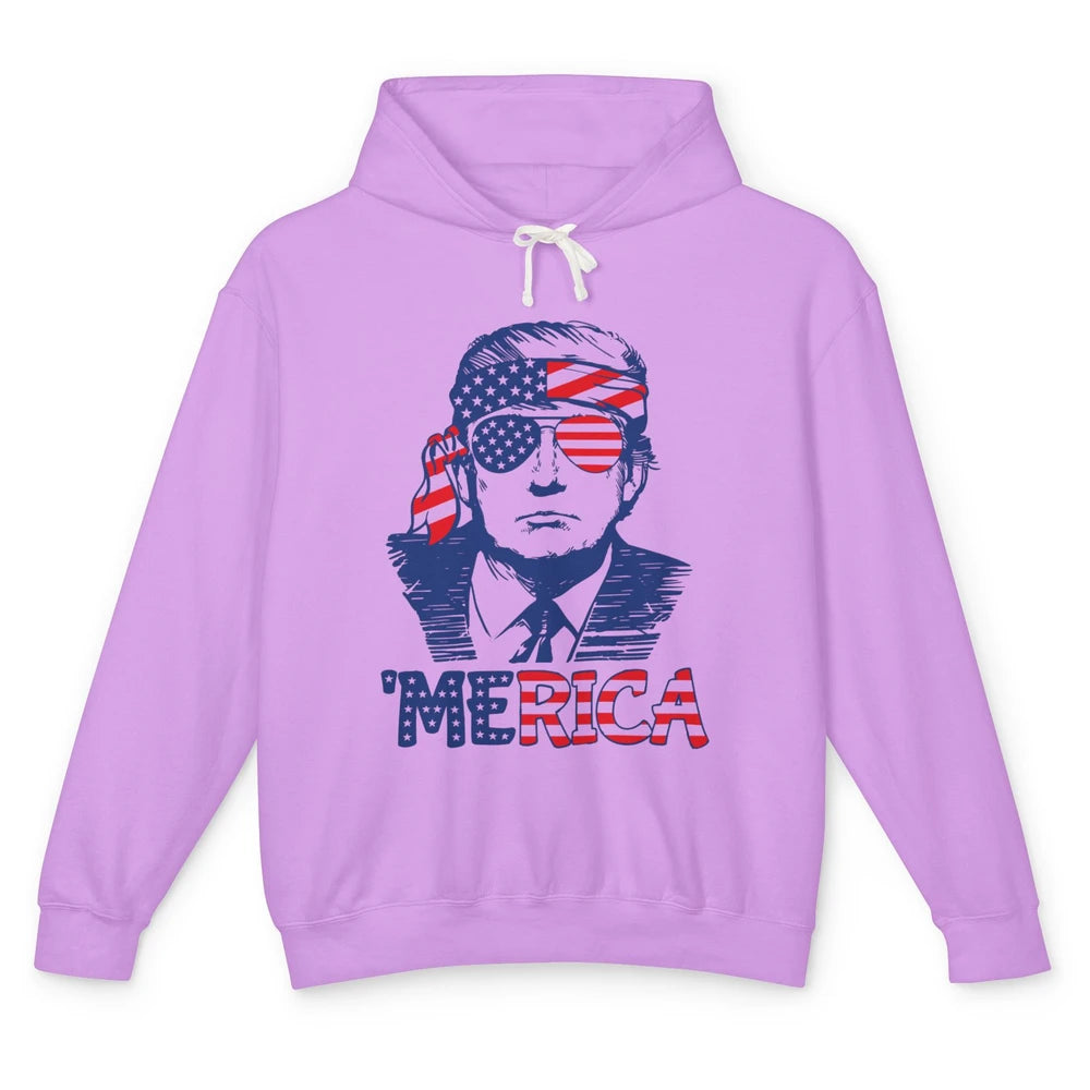 Retro Trump US Flag Glasses Merica July 4th Republican Gift Unisex Lightweight Hoodie