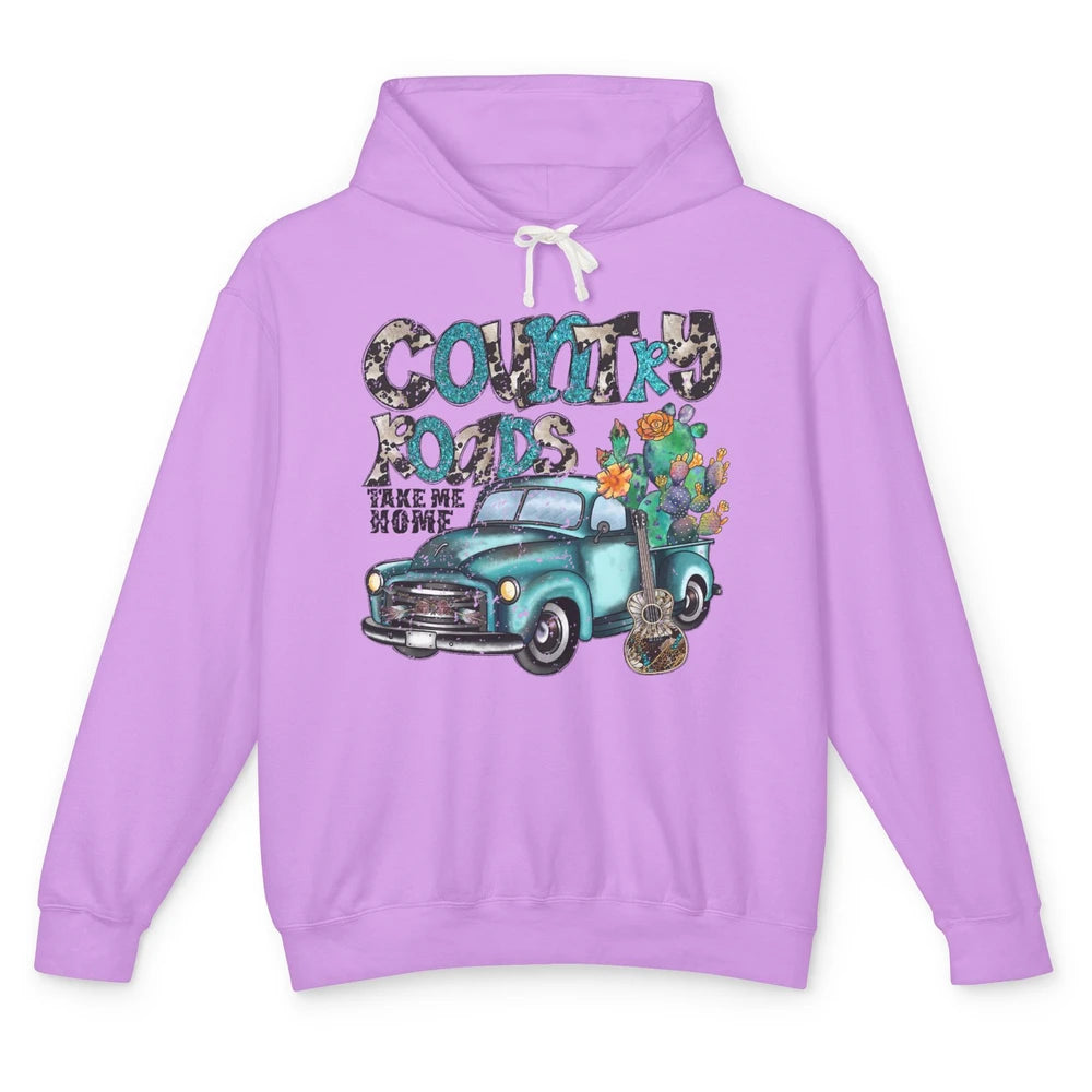 Cowhide Cactus Truck Country Roads Take Me Home Western Girl Unisex Lightweight Hoodie