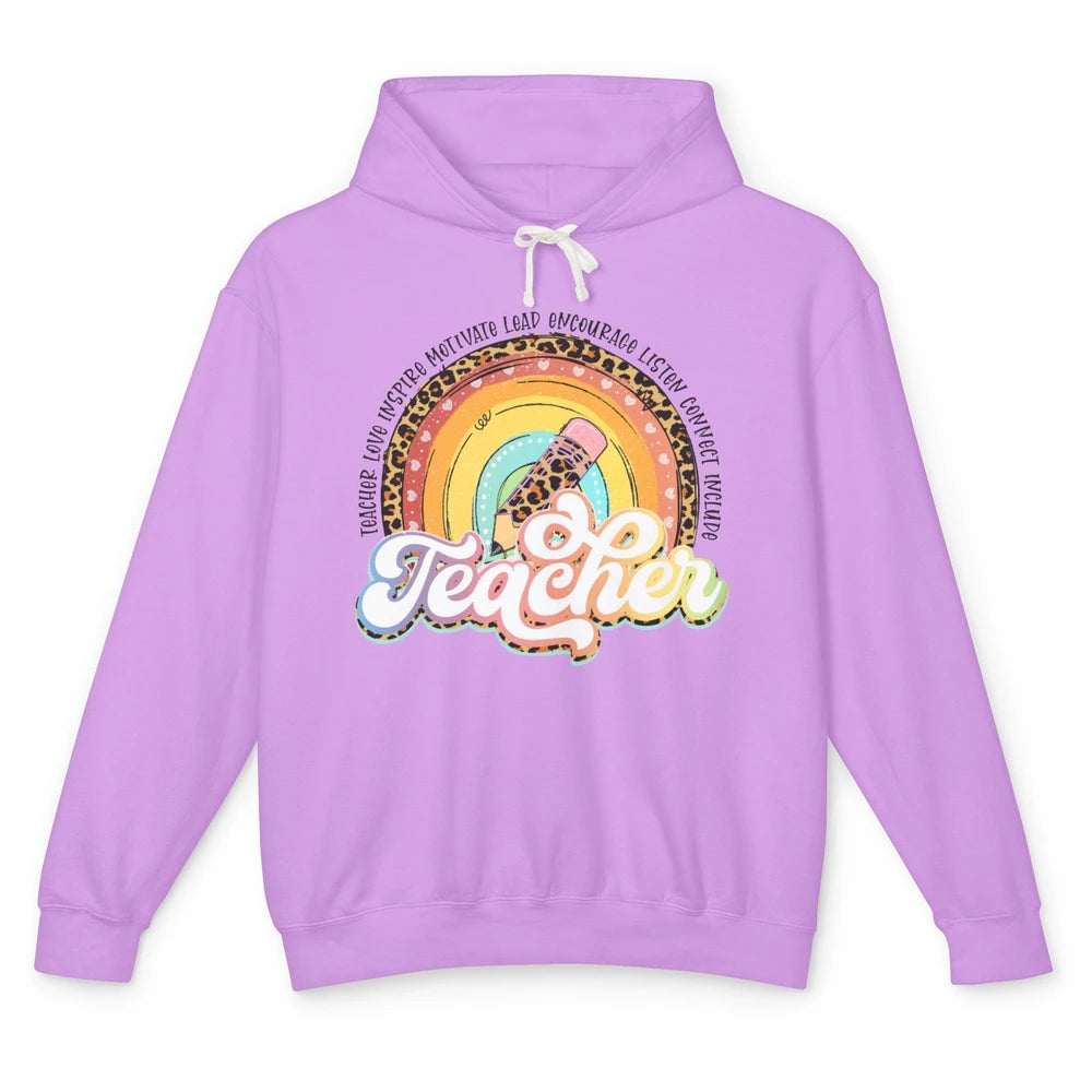 Teacher Life Love Inspire Motivate Appreciation Gift Rainbow Unisex Lightweight Hoodie