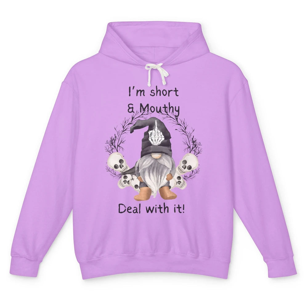 Retro Black Gnome Halloween I'm Short And Mouthy Gnome Skull Unisex Lightweight Hoodie